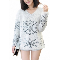 Leisure Warm Snowflake Knit Long Sleeve Sweater