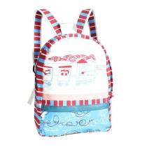 Cute Cartoon House Mixing Color Stripe  Print Canvas Backpack