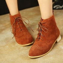European Style Retro Lace-up Pure Color Booties
