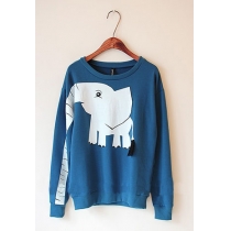 Leisure European Style White Elephant Print Pullover Sweatshirt