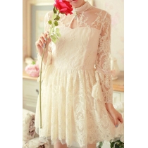 Retro Elegant Floral Embroidered Lace Bubble Party Dress