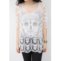 Punk Style Skull Embroidered Lace Tee