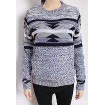 Warm Women's Retro Leisure Warm Geometric Figure Print Knit Pullover Sweater