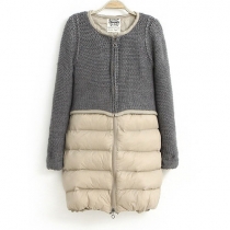 European Style Stylish Mixing Color Wool Spliced Coat