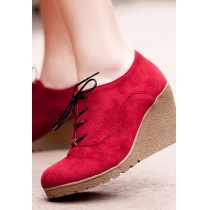 Classy Contrast Color Wedge Ankle Booties Shoes