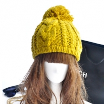 Casual Solid Color Pompom Chunky Knitted Beanie Hat