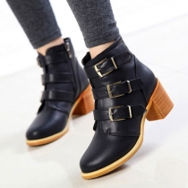 Motor Style Cool Strap Buckle Chunky Block Ankle Booties