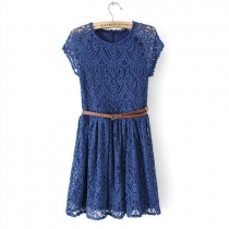 Elegant Solid Color Floral Crochet Lace Sleeve Dress