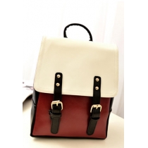 Retro British Style Rivet Strap Buckle Contrast Color Backpack Bag 