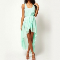 Gorgeous Charming Solid Color High-low Tail Pleated Tank Dress