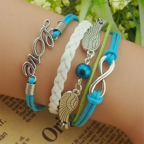 Love Wing White Blue Knit Infinity String Bracelet 