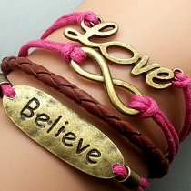 Bronze Pendants Vintage Multilayer Believe Love Letters String Chain Bracelet 
