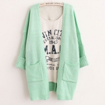 Casual Solid Candy Color Batwing Sleeve Loose Fit Knit Jacket Cardigan
