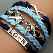 Blue Braid String Two Birds Love Pendant Bracelet Valentine's Day Gift 