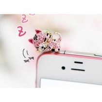 Dust Plug-earphone Jack Accessories Pink Crystal Cat with Flexible Head/ Cell Charms / Dust Plug / Ear Jack for Iphone 4 4s / Ipad / Ipod Touch / Other 3.5mm Ear Jack