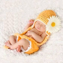 Cute Baby Infant Sunflower Costume Crochet Knit Photo Prop 0-12 Mon