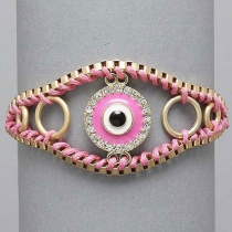 Chic Rhinestones Adjustable Evil Eye Charm String Bracelet