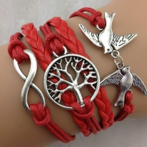 Vintage Pigeon Tree Multi-layer Red Braided String Charm Bracelet 