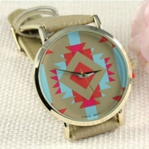 Vintage Contrast Color Geometric Pattern Quartz Watch Women Wristwatch 