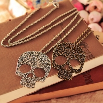 Punk Style Chic Floral Embossed Skull Pendant Necklace