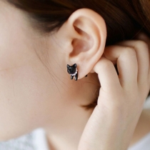 Unisex Black Beaded Lovely Cat Stud Single Earring Studs