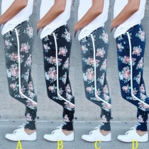 Casual Style Drawstring Waist Printed Sports Pants 