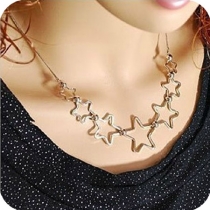Glam Girl Silver Tone Cutout Star Pendant Necklace 
