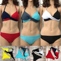 Sexy Contrast Color Halter Bikini Set 
