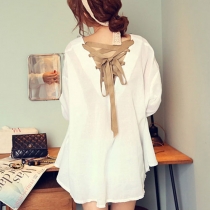 Casual Loose Fitting Back Cross Strappy Blouse Shirt