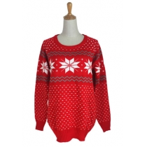 Stylish Dot Wavy Floral Print Knit Christmas Sweater