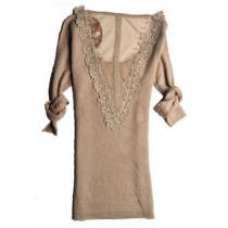 Women's Sexy Lace Spliced Pure Color Thin Knit Sweater