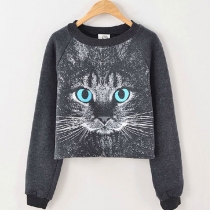 Lovely Leisure Cute Cartoon Cat Print Sweatshirt