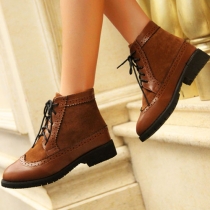 Classical Retro Perforated Lace-up Ankle Booties