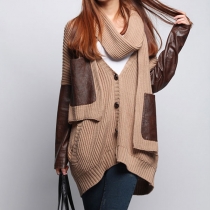Punk Stylish Chic Cool Patch Knit Cardigan With scarf