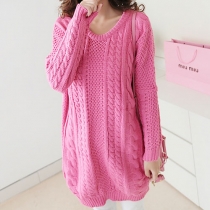 Leisure Chic Sweet Solid Color Knit Long Sweater