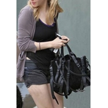 Street-chic Strap Fringed Solid Color Black Handbag Shoudler Bag