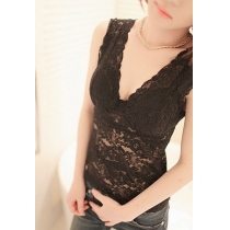 Sexy Floral Semi-sheer Lace Mesh Black White Top Camisole Vest