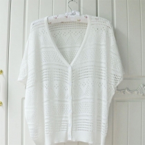 Batwing Sleeve Hollow Buttons Loose Knitted Cardigan Jacket 