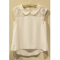 Embroidery Flower Peter Pan Collar Blouse Tank Top 
