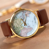 Trendy Unisex Global Map Pattern Quartz Watch Wristwatch 