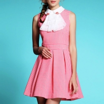 Dotted Embellished Peter Pan Collar Pleated Tank Dress 