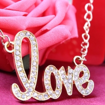 Romantic Bling Rhinestone LOVE Pendant Necklace