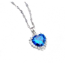 Elegant Heart Blue Crystal Pendant Necklace