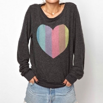 Cute Leisure Sweet Mixing Color Stripe Heart Print Sweatshirt