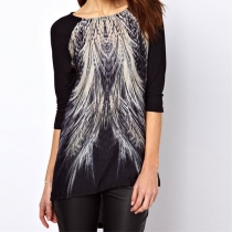 European Style Peacock Feather High-low Jumper