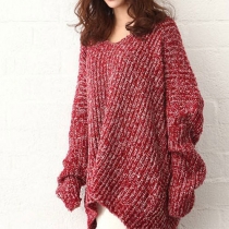 Leisure Oversize Batwing Sleeve Pure Color Knit Sweater
