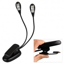 Clip on Dual 2 Arm 4 LED Book Reading Stand Light Lamp