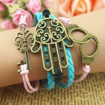 Palm Handcuffs Key Pendant Layered String Bracelet 