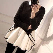 Sweet Black White Contrast Color Chiffon Mini Shirt Dress