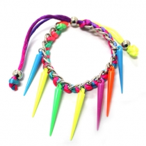 Multicolor Long Spiked Rivet Pendant Beaded Braided Bracelet 